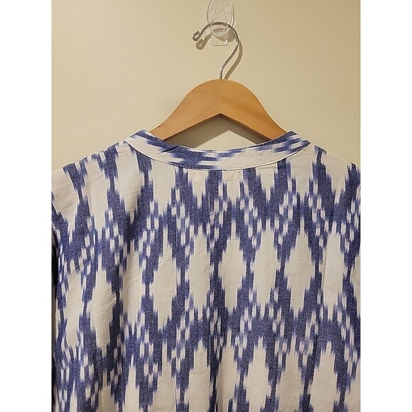 Marea by Liz Joy Jackie Top Ikat Blue Long Sleeve Flowy Button Front Blouse S - Picture 9 of 11